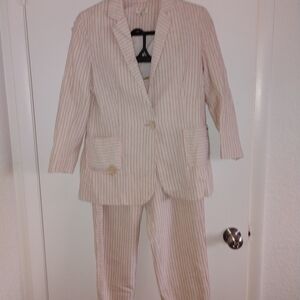 Ted Baker Cream With Pink Strips Women's Linen Suit